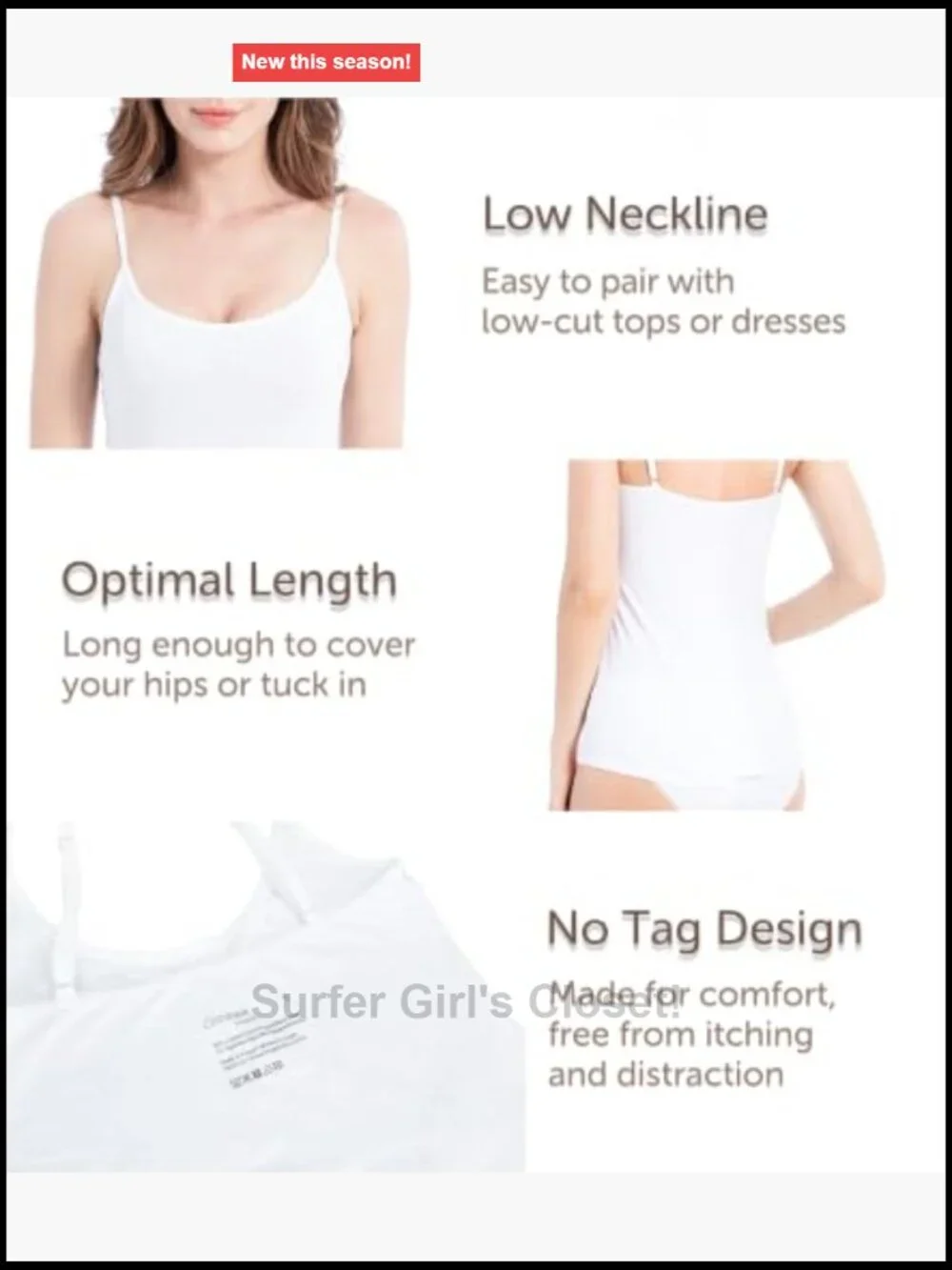 Slim-Fit Camisole 4-Pack Adjustable Spaghetti Strap Cotton Spandex